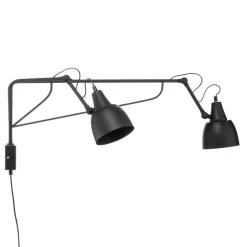 Wandlamp 1002 met stekker, 2-lamps, zwart