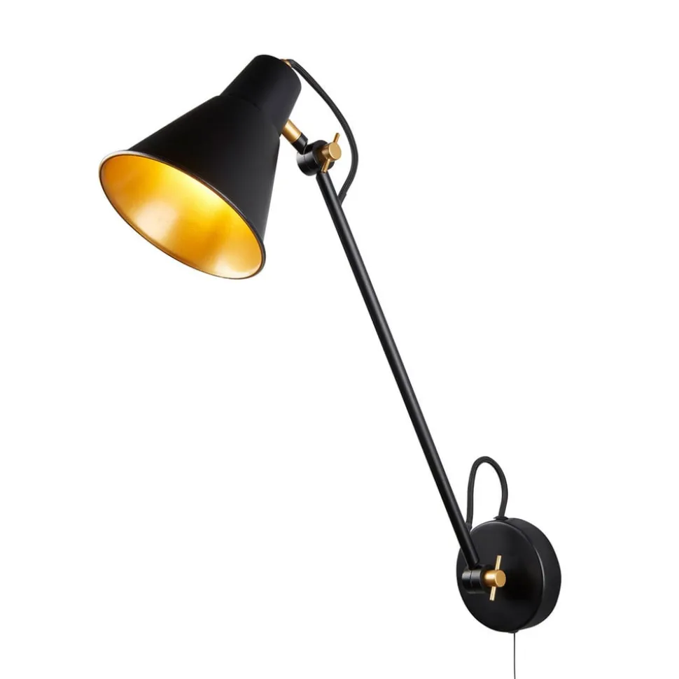 Wandlamp 6302 van metaal, zwart-goud