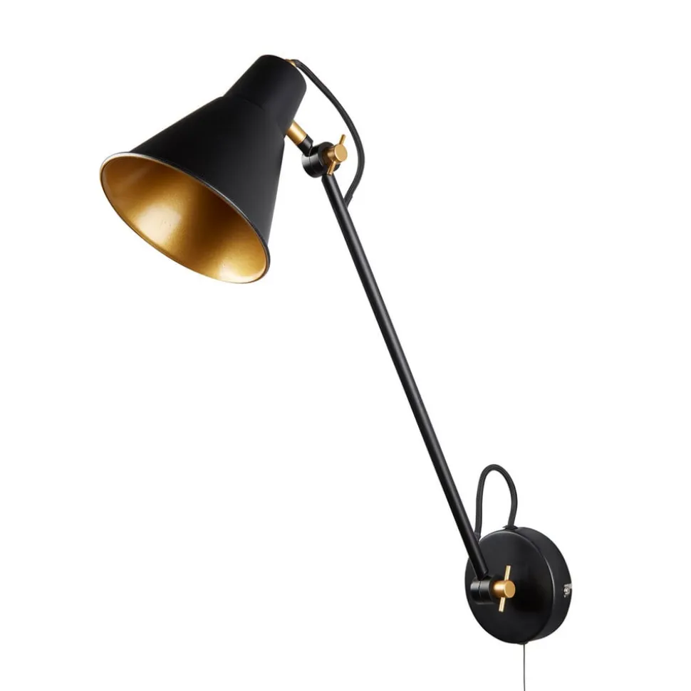 Wandlamp 6302 van metaal, zwart-goud