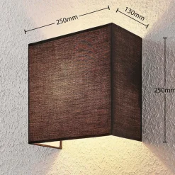 Wandlamp Adea van stof, 25 cm, vierkant, zwart