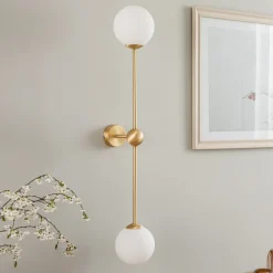 Wandlamp Alison, 2-lamps, messing/wit, 89 cm