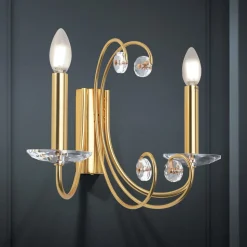 Wandlamp Ariane, goudkleurig, breedte 37,5 cm, kristal