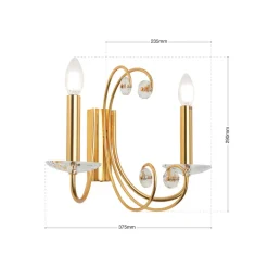 Wandlamp Ariane, goudkleurig, breedte 37,5 cm, kristal