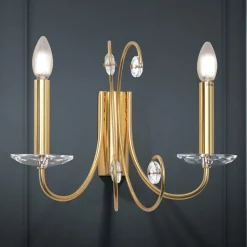 Wandlamp Ariane, goudkleurig, breedte 37,5 cm, kristal