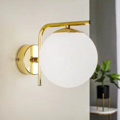 Wandlamp Aurora, goudkleurig, glas, 17 cm hoog, bol, E14