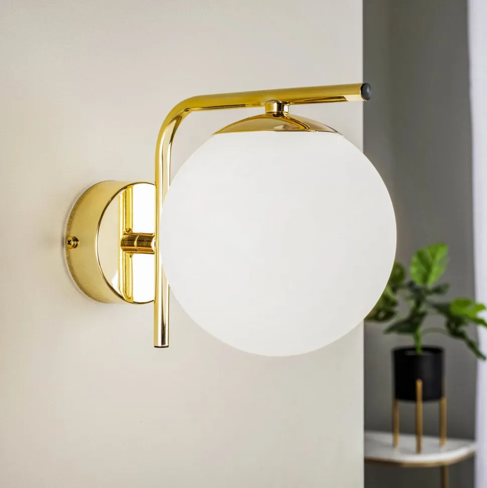 Wandlamp Aurora, goudkleurig, glas, 17 cm hoog, bol, E14