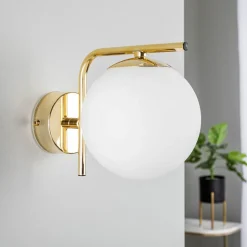 Wandlamp Aurora, goudkleurig, glas, 17 cm hoog, bol, E14