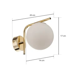 Wandlamp Aurora, goudkleurig, glas, 17 cm hoog, bol, E14