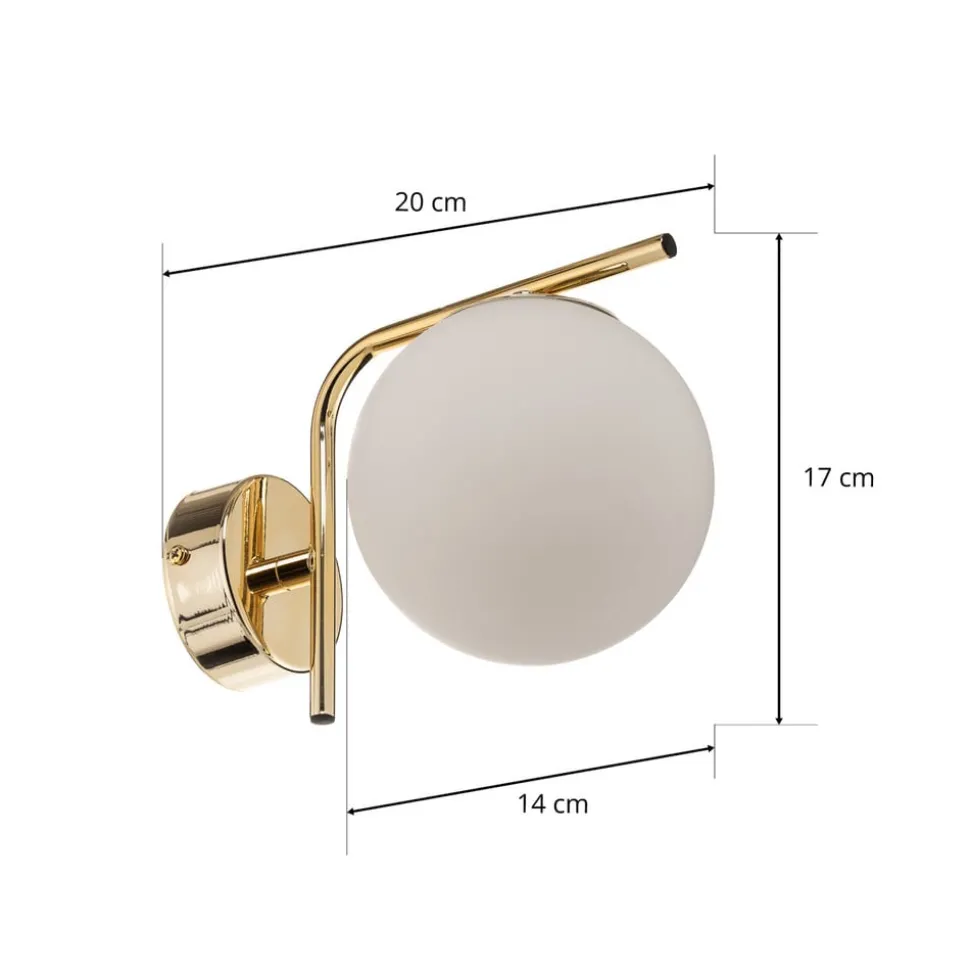 Wandlamp Aurora, goudkleurig, glas, 17 cm hoog, bol, E14