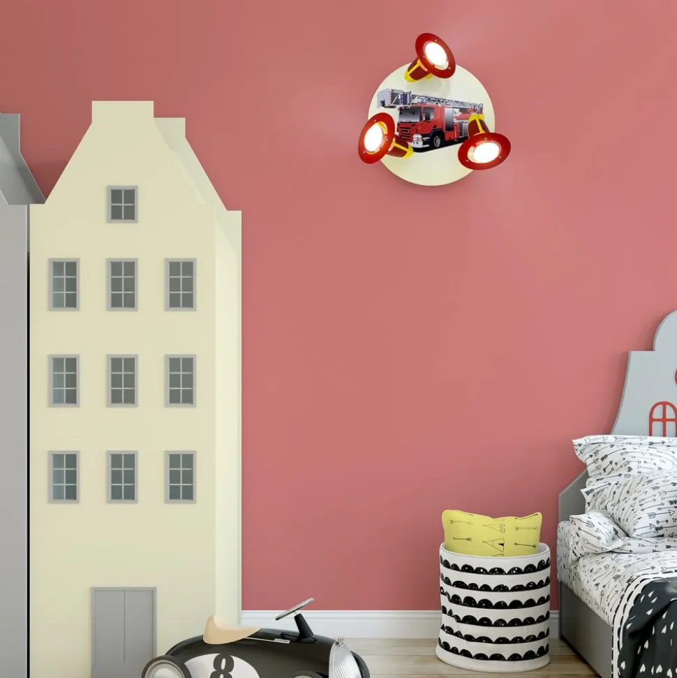 Wandlamp Brandweerauto, rood-geel, 3-lamps