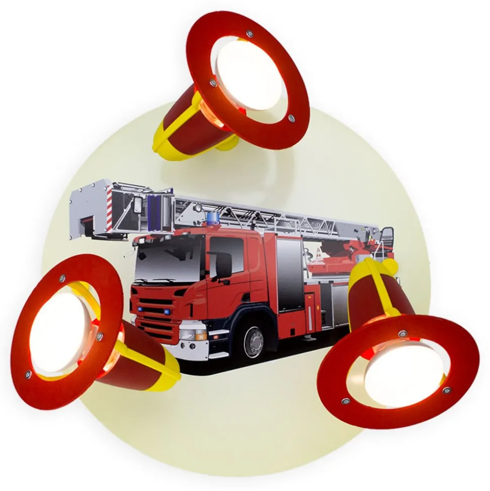 Wandlamp Brandweerauto, rood-geel, 3-lamps
