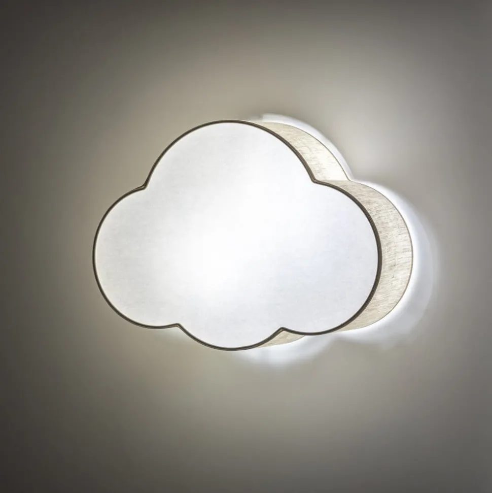 Wandlamp Cloud, beige, 43 cm breed, textiel, wolk, E27