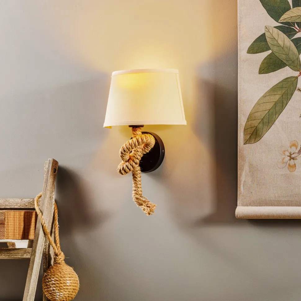 Wandlamp Corda met textiel kap en touw decor