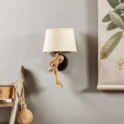 Wandlamp Corda met textiel kap en touw decor