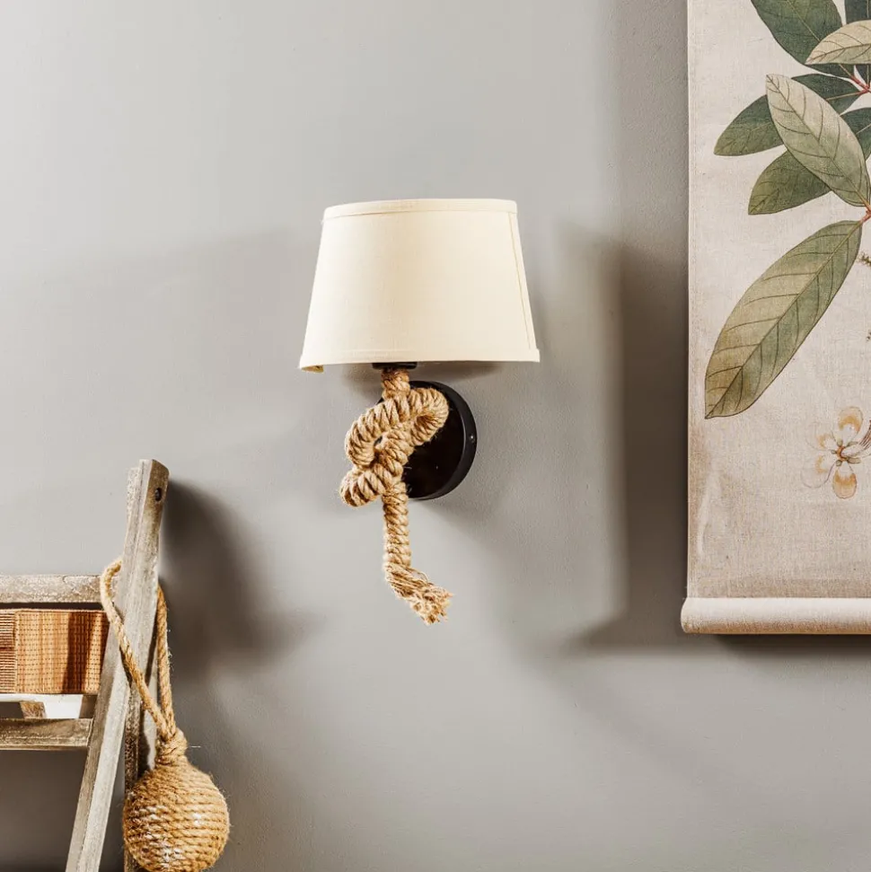 Wandlamp Corda met textiel kap en touw decor