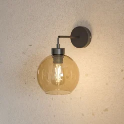 Wandlamp Cubus, zwart/barnsteen, glas, Ø 18 cm, E27