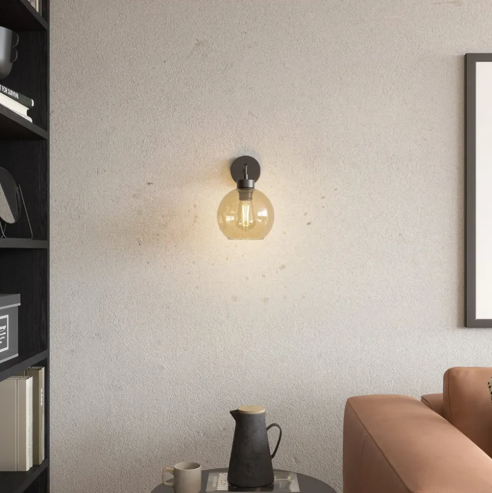 Wandlamp Cubus, zwart/barnsteen, glas, Ø 18 cm, E27