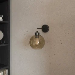 Wandlamp Cubus, zwart/barnsteen, glas, Ø 18 cm, E27