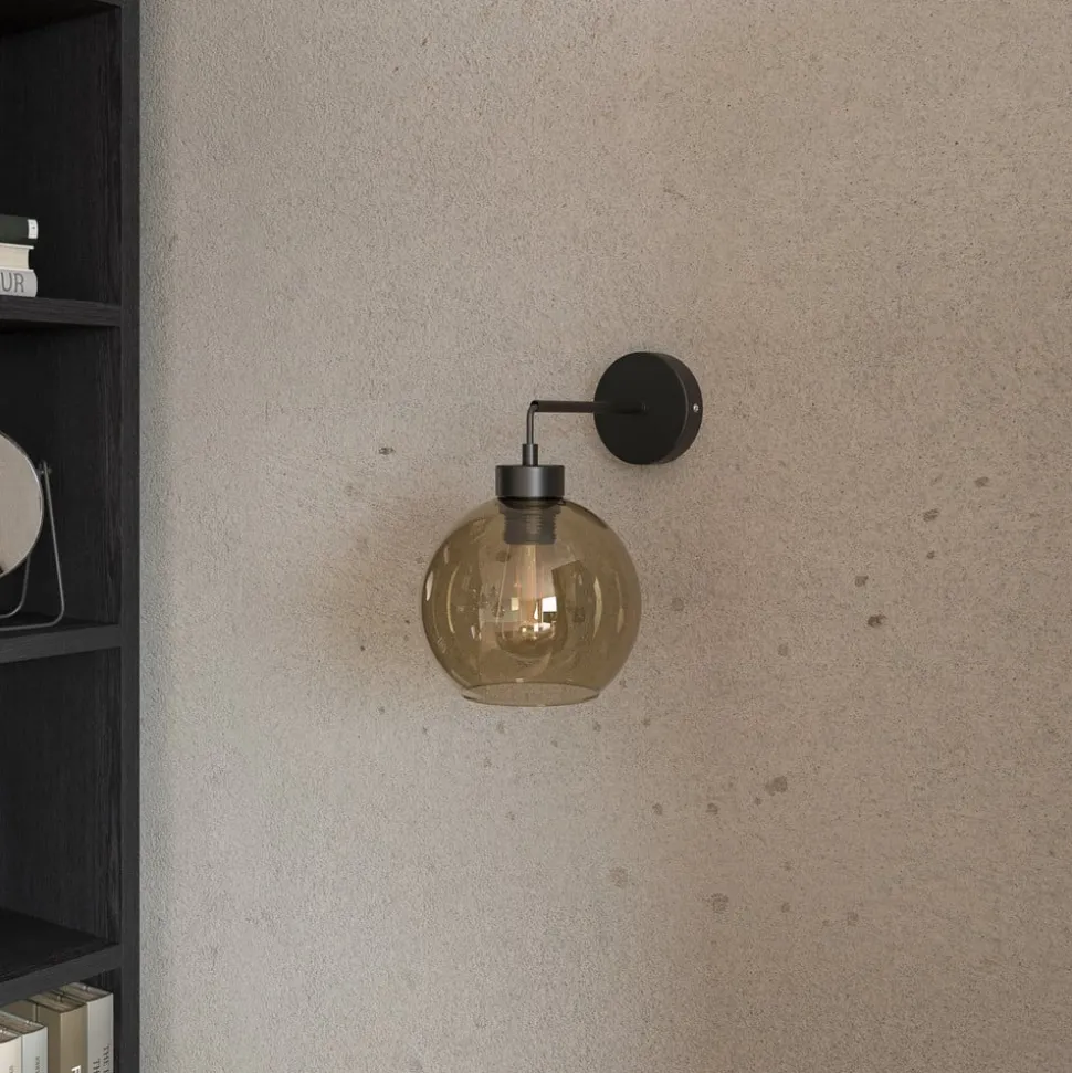 Wandlamp Cubus, zwart/barnsteen, glas, Ø 18 cm, E27