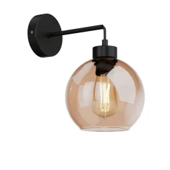 Wandlamp Cubus, zwart/barnsteen, glas, Ø 18 cm, E27