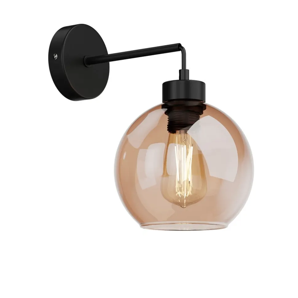 Wandlamp Cubus, zwart/barnsteen, glas, Ø 18 cm, E27