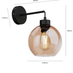 Wandlamp Cubus, zwart/barnsteen, glas, Ø 18 cm, E27