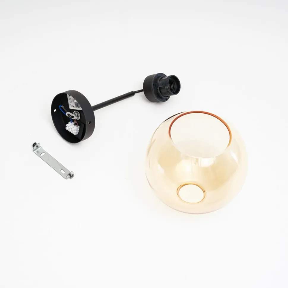 Wandlamp Cubus, zwart/barnsteen, glas, Ø 18 cm, E27