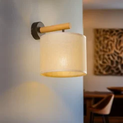 Wandlamp Deva Nature, textiel, hout