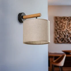 Wandlamp Deva Nature, textiel, hout