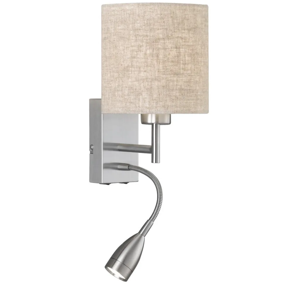 Wandlamp Dreamer LED leeslampje nikkel/linnen zandkleur