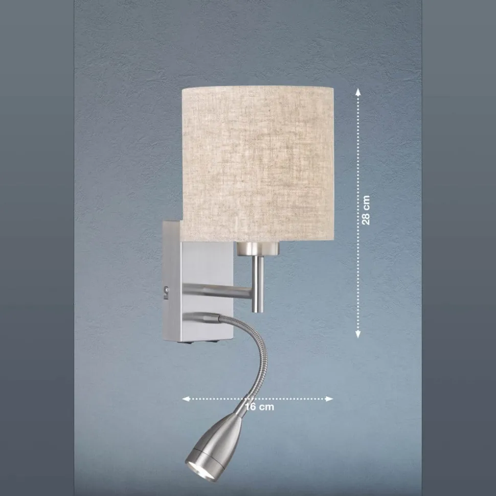 Wandlamp Dreamer LED leeslampje nikkel/linnen zandkleur