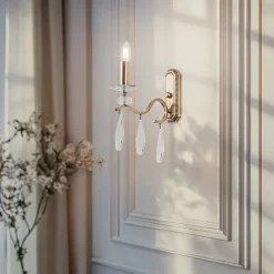 Wandlamp Elizabeth, hoogte 30 cm metaal/kristal goud antiek