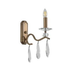Wandlamp Elizabeth, hoogte 30 cm metaal/kristal goud antiek
