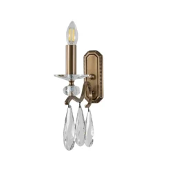 Wandlamp Elizabeth, hoogte 30 cm metaal/kristal goud antiek