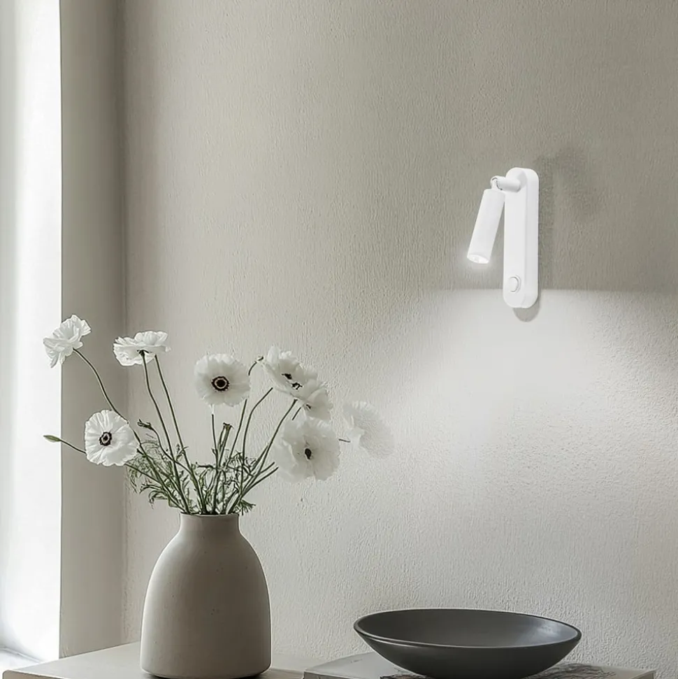 Wandlamp Enzo Long, wit, metaal, 22 cm, verstelbaar, G9