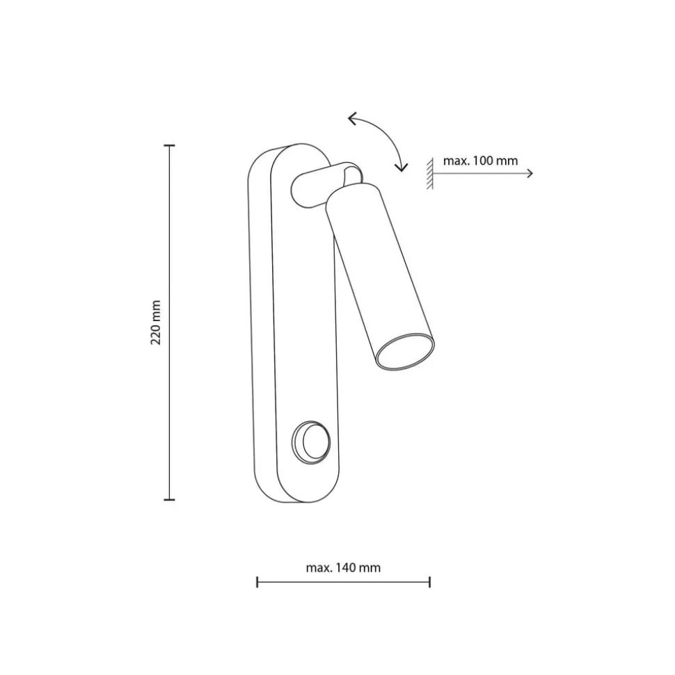 Wandlamp Enzo Long, wit, metaal, 22 cm, verstelbaar, G9