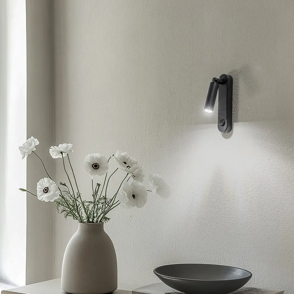 Wandlamp Enzo Long, zwart, metaal, 22 cm, verstelbaar, G9