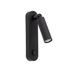 Wandlamp Enzo Long, zwart, metaal, 22 cm, verstelbaar, G9