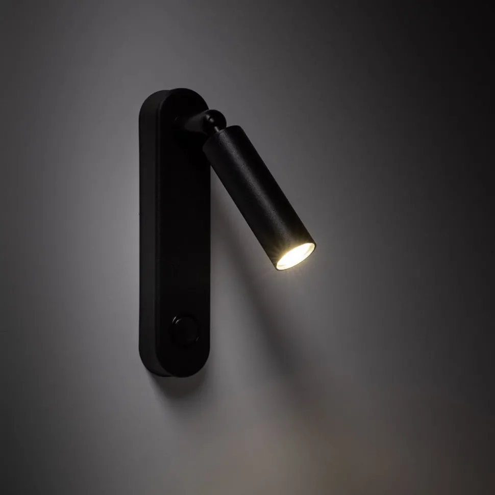 Wandlamp Enzo Long, zwart, metaal, 22 cm, verstelbaar, G9