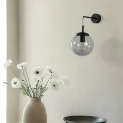 Wandlamp Esme, rookgrijs, hoogte 45 cm, glas, E27