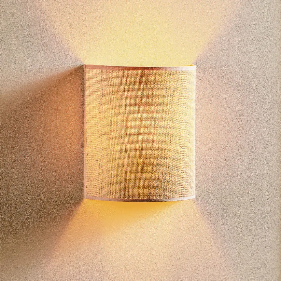 Wandlamp Euluna jute, bruin, textiel, 24 cm hoog, E27