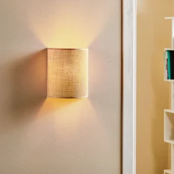 Wandlamp Euluna jute, bruin, textiel, 24 cm hoog, E27