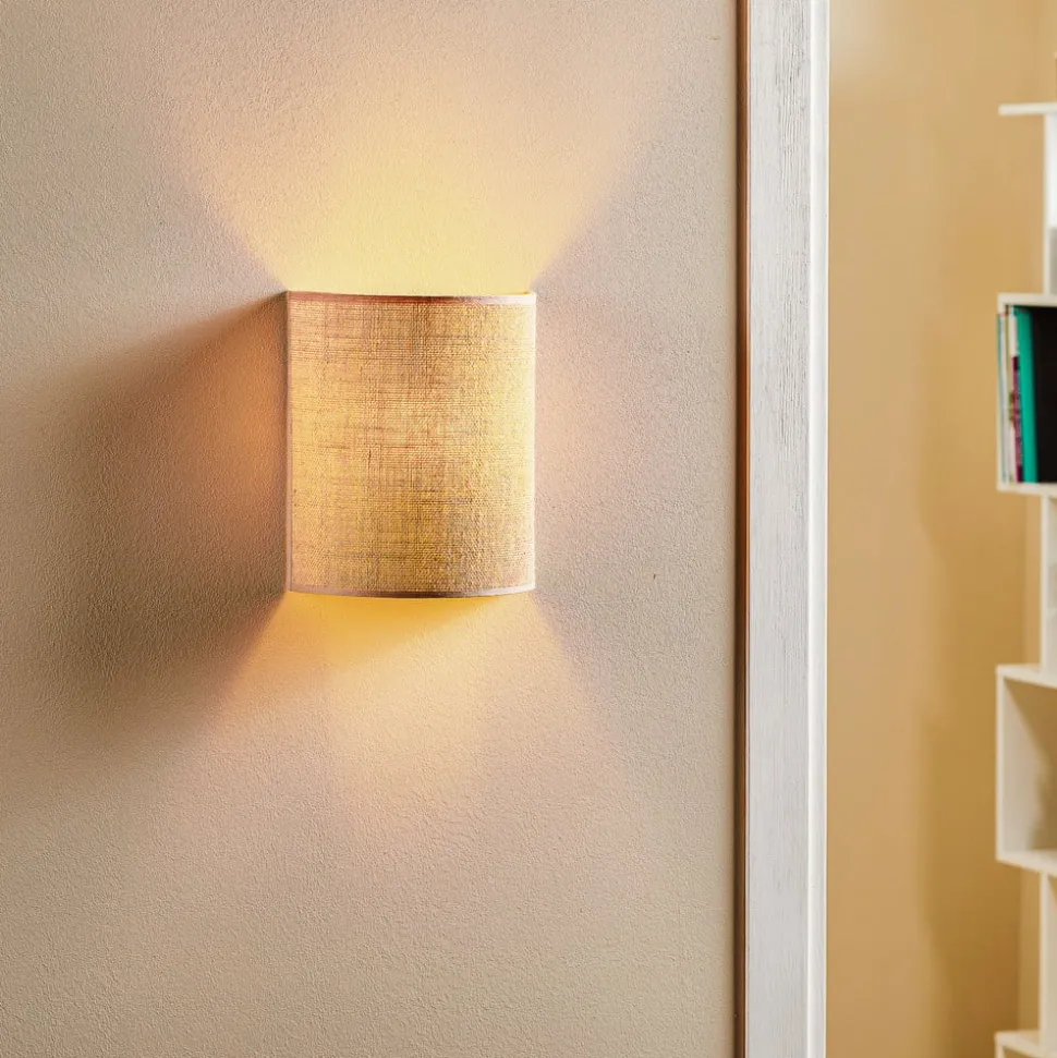 Wandlamp Euluna jute, bruin, textiel, 24 cm hoog, E27