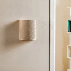 Wandlamp Euluna jute, bruin, textiel, 24 cm hoog, E27