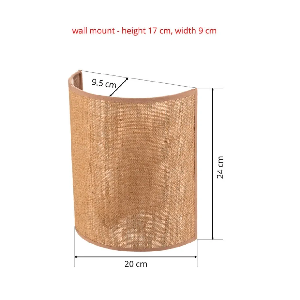 Wandlamp Euluna jute, bruin, textiel, 24 cm hoog, E27