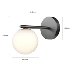 Wandlamp Gama in zwart met glazen bol