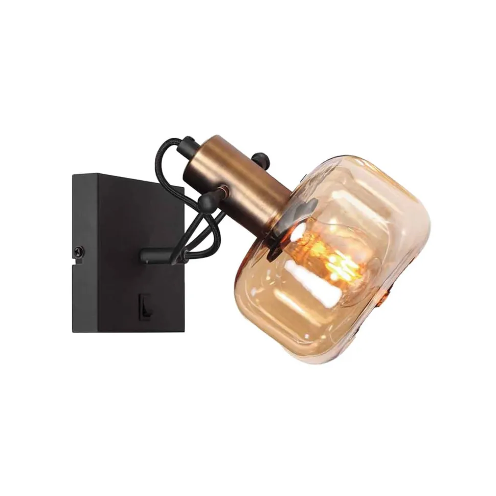 Wandlamp Glaslic, amber, 1-lamp, glas, metaal