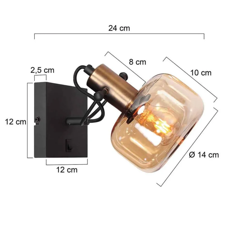 Wandlamp Glaslic, amber, 1-lamp, glas, metaal