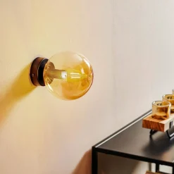 Wandlamp Glassy, zwart, amber, glas, E14, Ø 14 cm