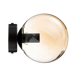 Wandlamp Glassy, zwart, amber, glas, E14, Ø 14 cm